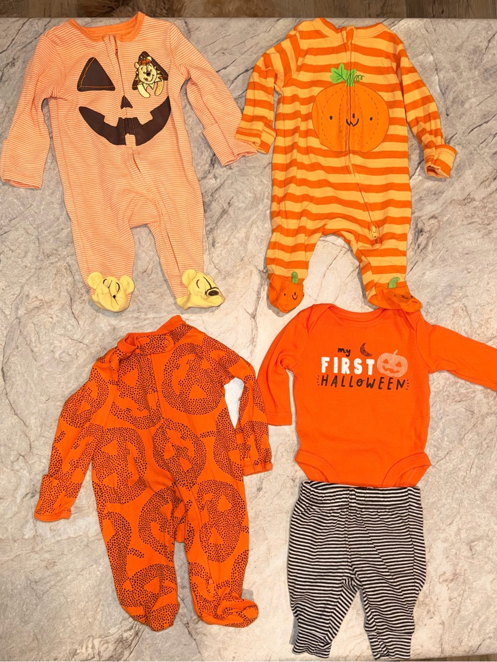 Carter's Orange Pumpkin Halloween Sleepers & Bodysuit Set - Newborn